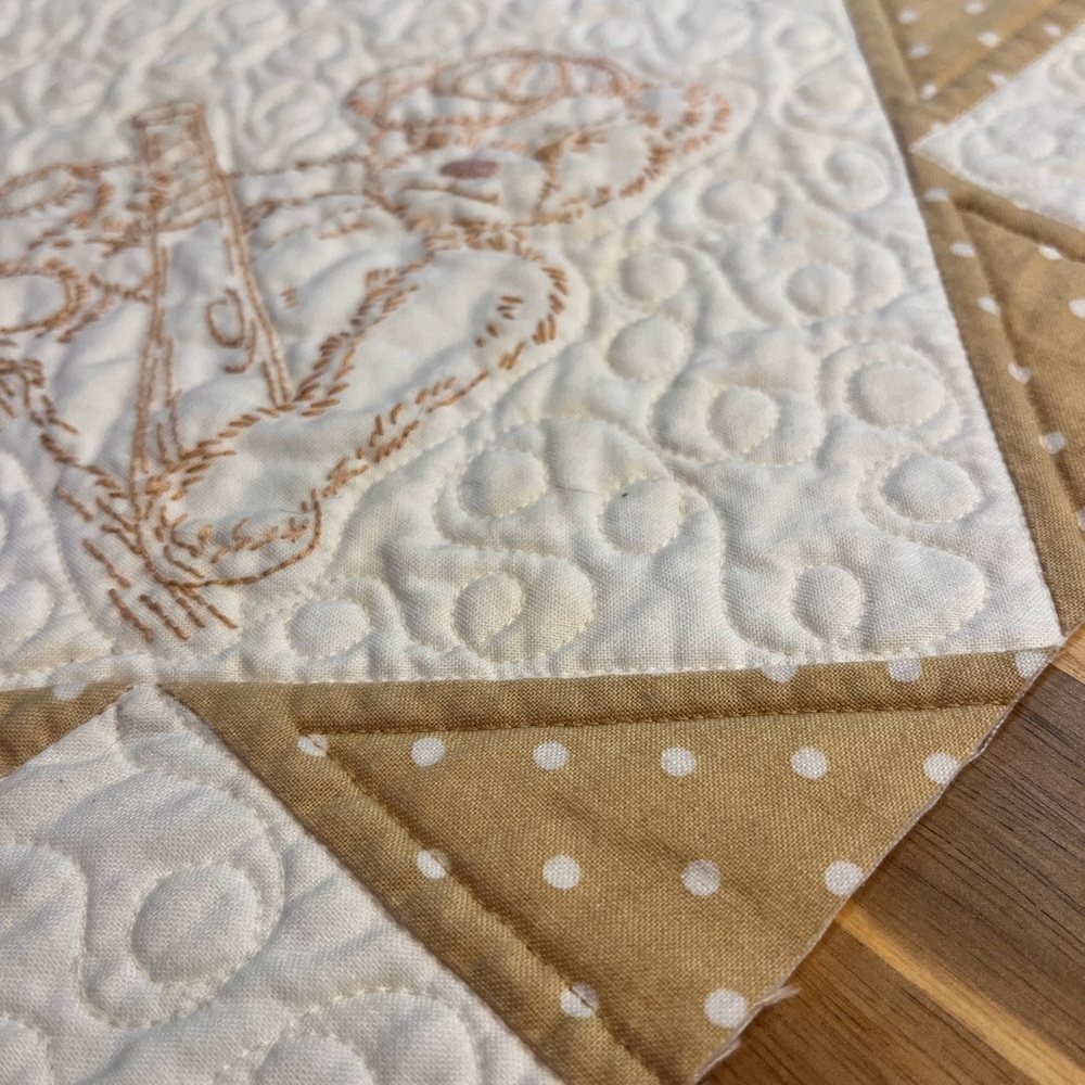 Embroidered Teddy Bear Beige Quilt Blocks - Set of 6 - Picture 3 of 9
